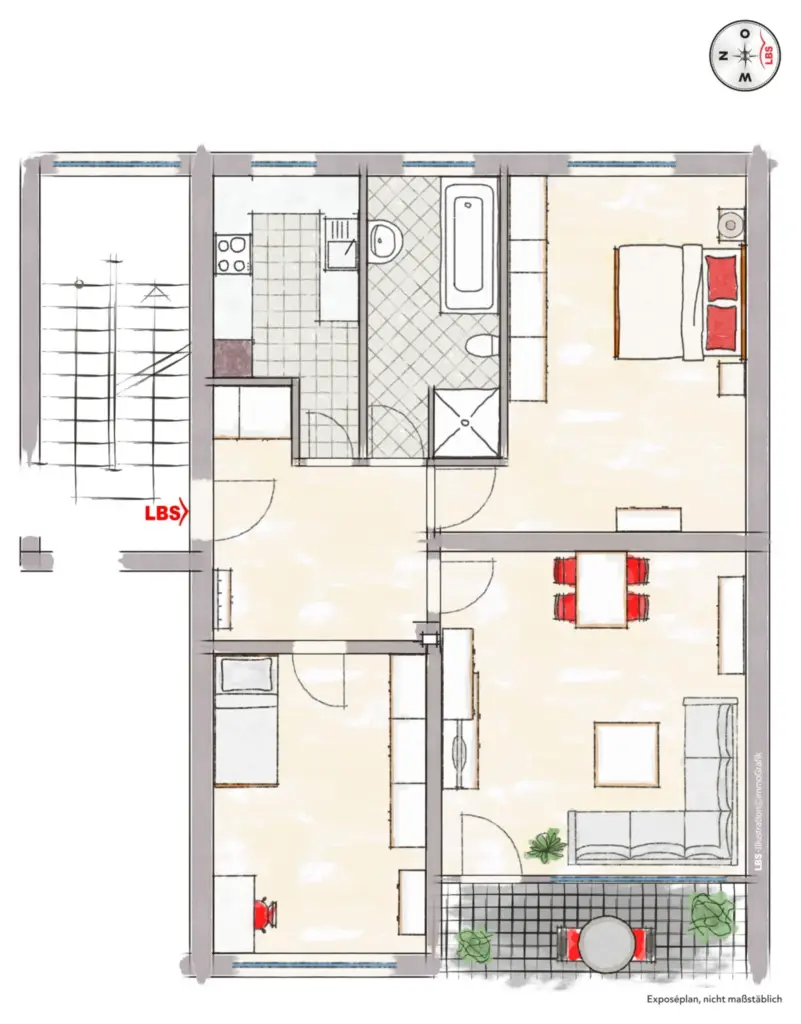 Grundriss Ihre 3 Zimmer ETW mit Loggia