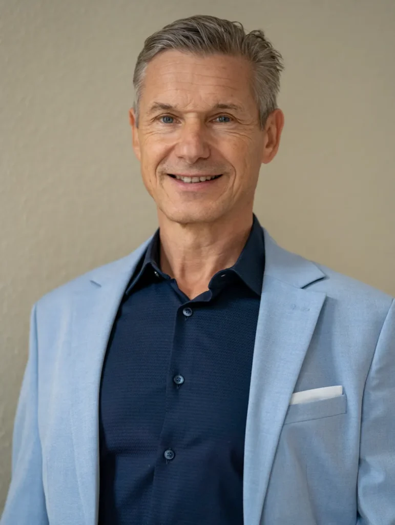 Vladimir Pokersnik im Sakko vor hellem Hintergrund