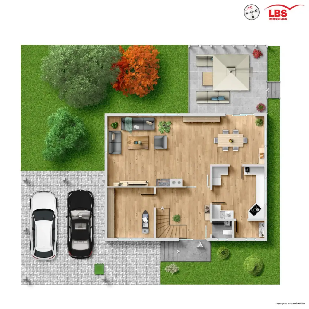 Grundriss Vollholz Wohnblockhaus mit Wintergarten